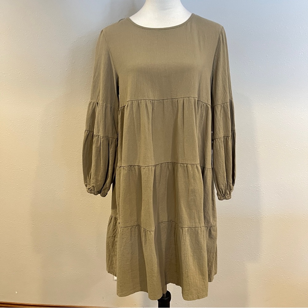 Miss‎ Sparkling long sleeve a-line Olive Tiered mini Dress size extra large